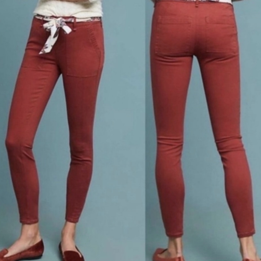 Anthropology Jefferson Slim Utility Pants Bordeaux Back To School Academia Sz 32